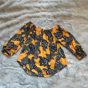 NWOT Express gold and black floral blouse